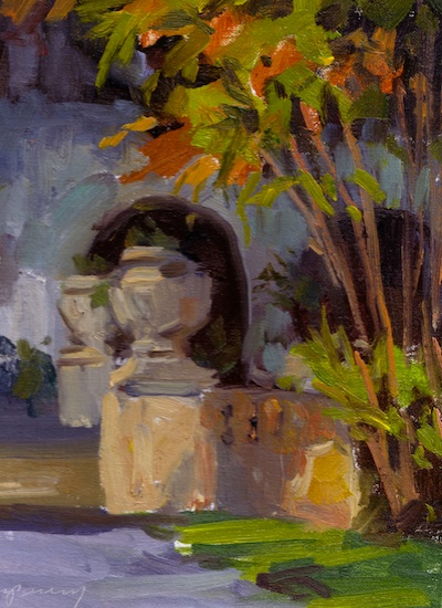Balboa Park (golden light), oil on linen, 12x9