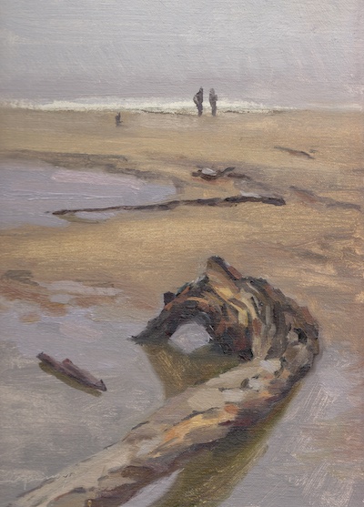 San Gregorio State Beach (Foggy Day), Oil on Linen, 9x12